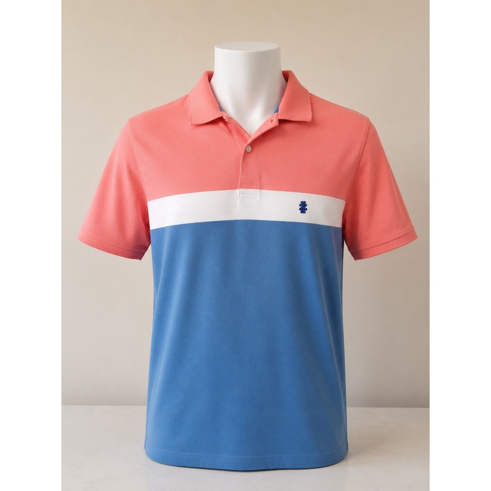 IZOD Advantage Performance Polo Shirt Mens Large Colorblock Pink Blue Stretch